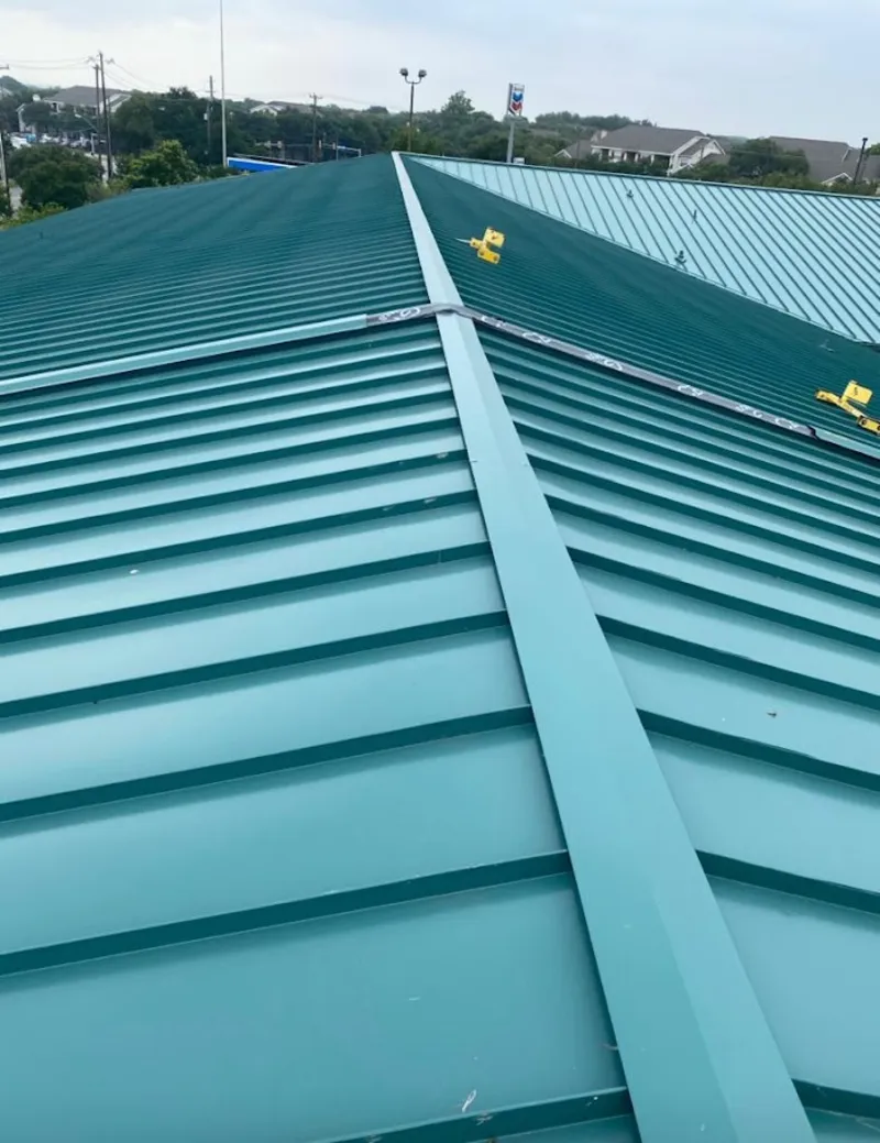 Green commercial metal roof ridge and valley for Metal Roof Repair in Clover